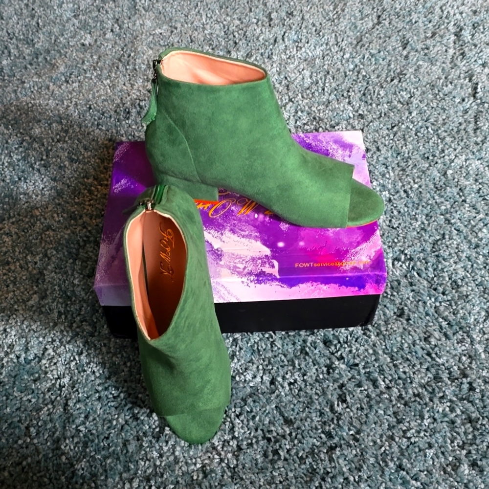 FOWT Women Peep Toe Ankle Boots Chunky Block Low Heel Booties Back size 10